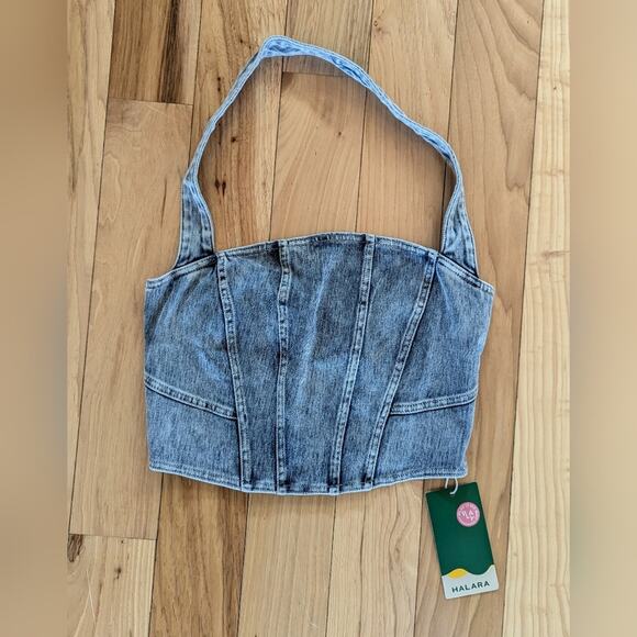 NWT Halara Halter Denim Crop Top Size Small - Picture 4 of 7